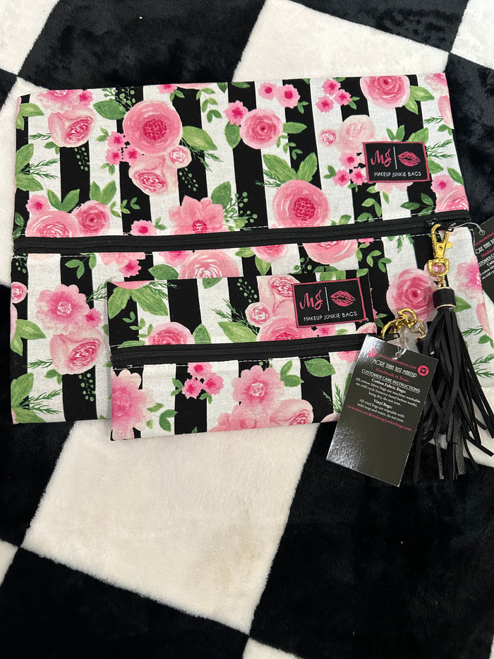 PINK FLORAL/BLACK INTERIOR MJ BAG LARGE MINI SET