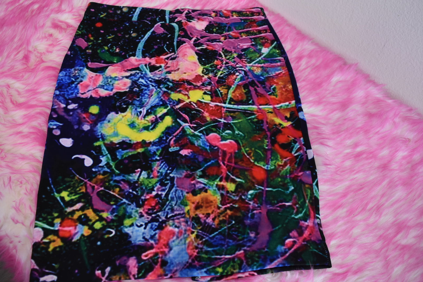 splatter print pencil skirt