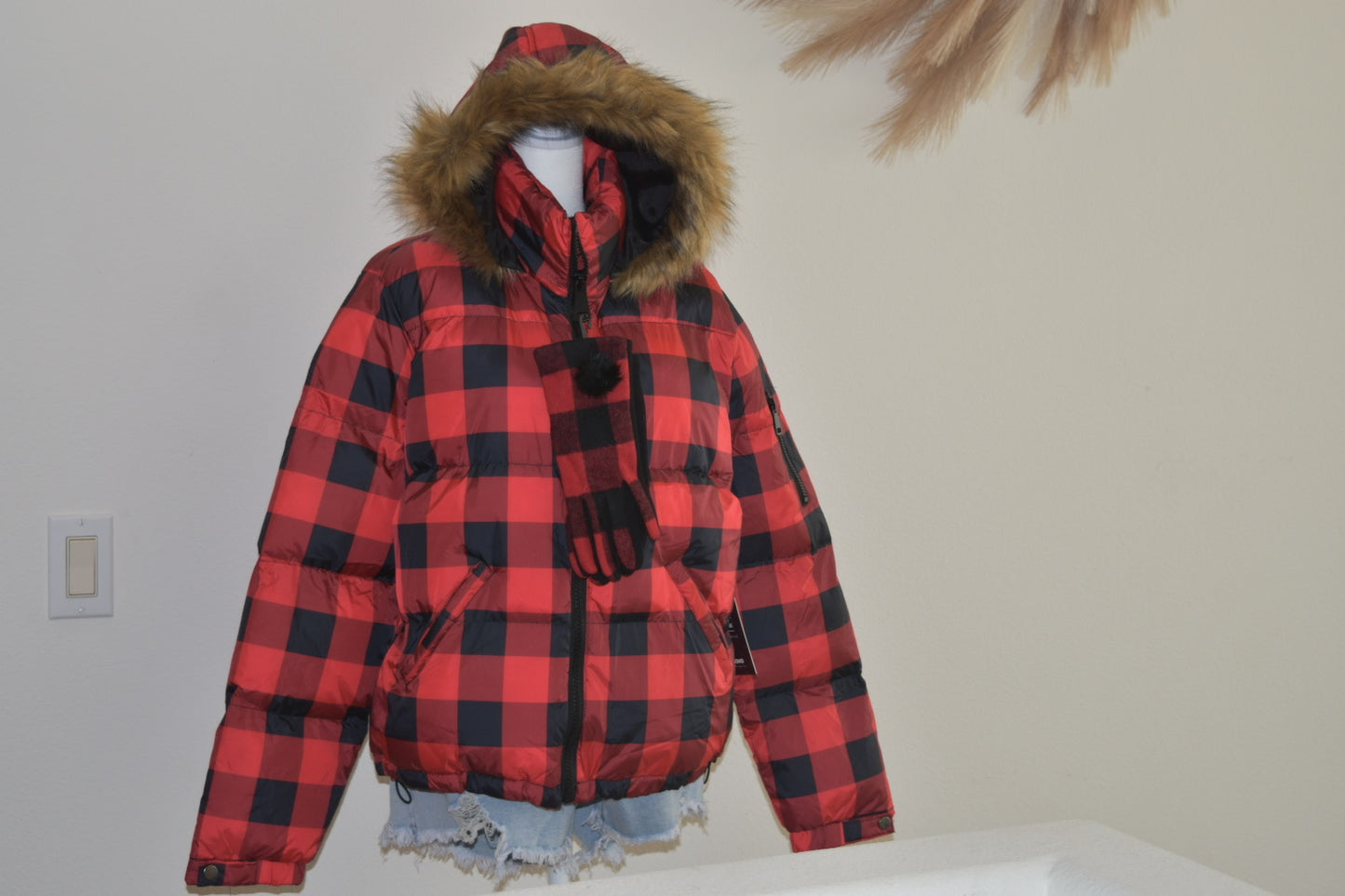 RED BUFFALO PLAID PUFFER JACKET