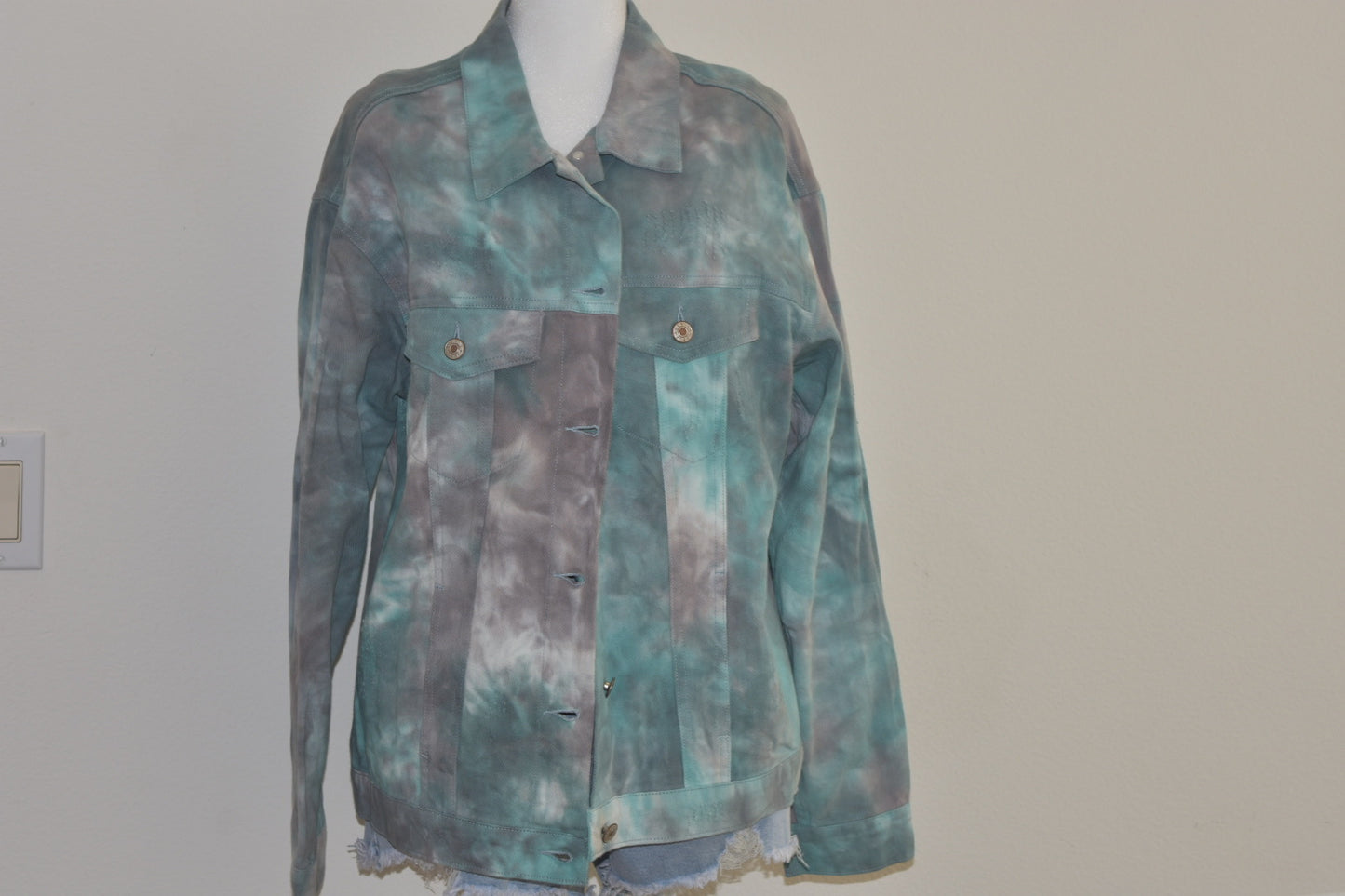 ODDI TEAL/GREY ACID WASH JEAN JACKET