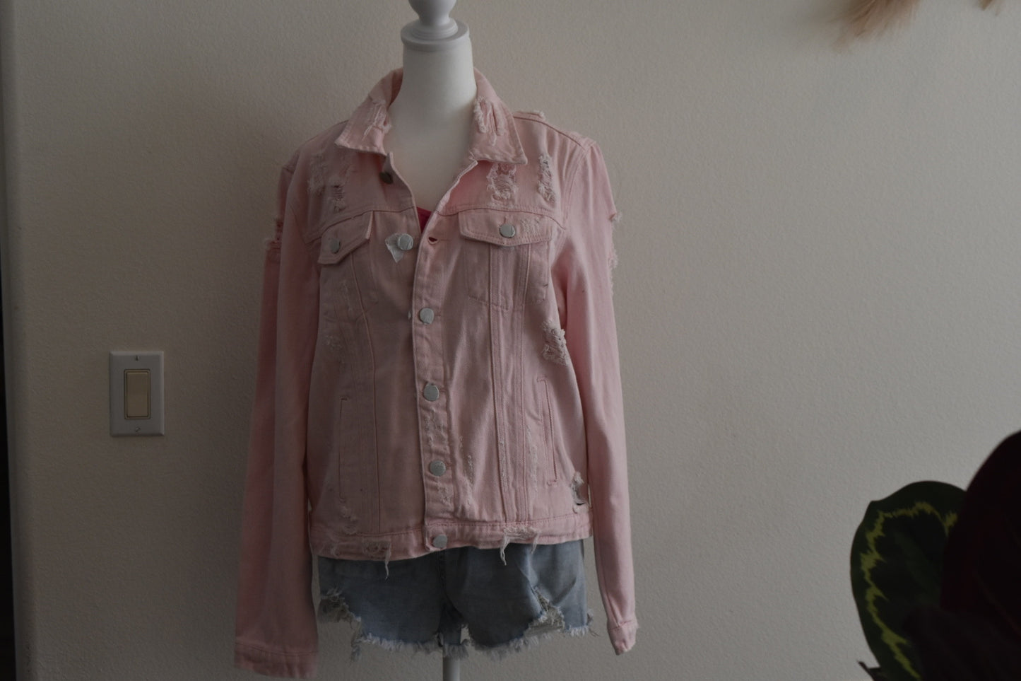 AMERICAN BAZI DISTRESSED DENIM JEAN JACKET