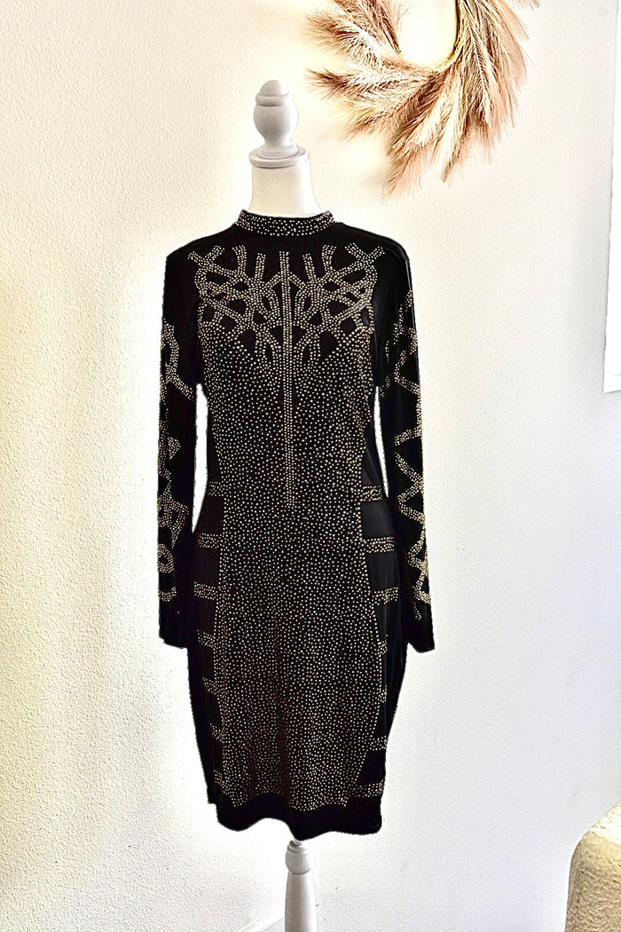 GOLD RHINESTONE BODY CON DRESS
