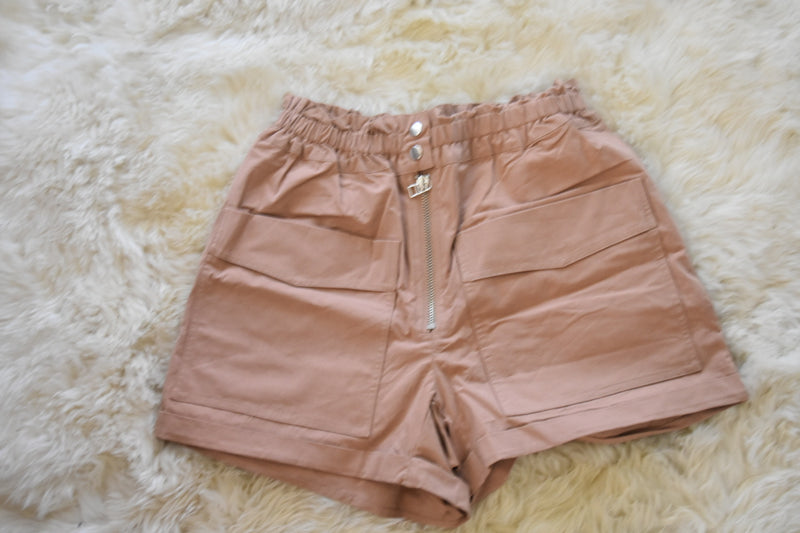 PAPER BAG WAIST CAMEL SHORTS