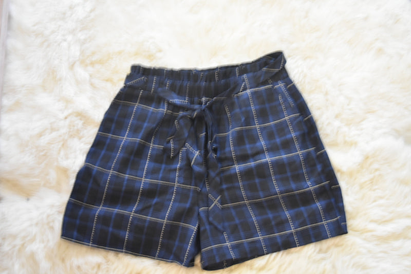 BLUE PLAID PAPER BAG SHORTS