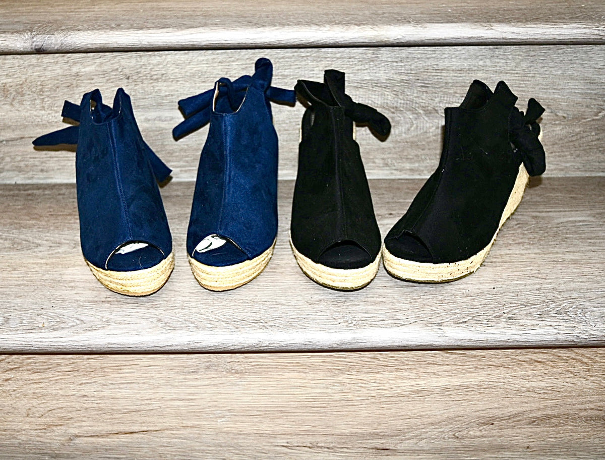 REFRESH OPEN TOE TIE BACK CANVAS WEDGE