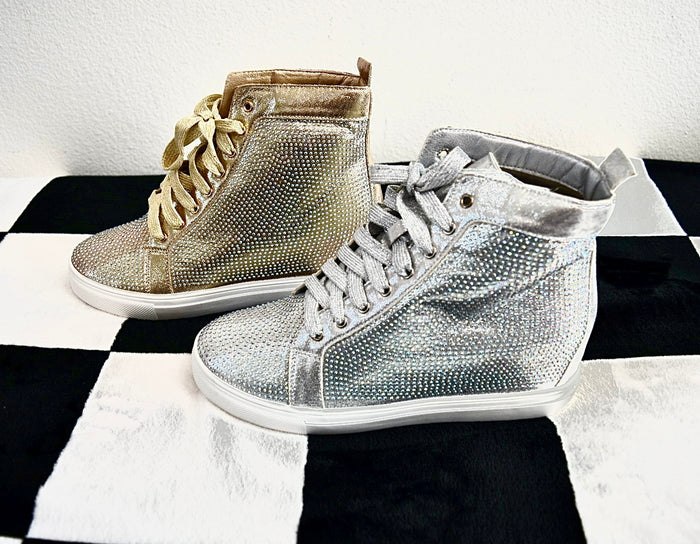 HIGH TOP BLINGED OUT PLATFORM WEDGE SNEAKERS