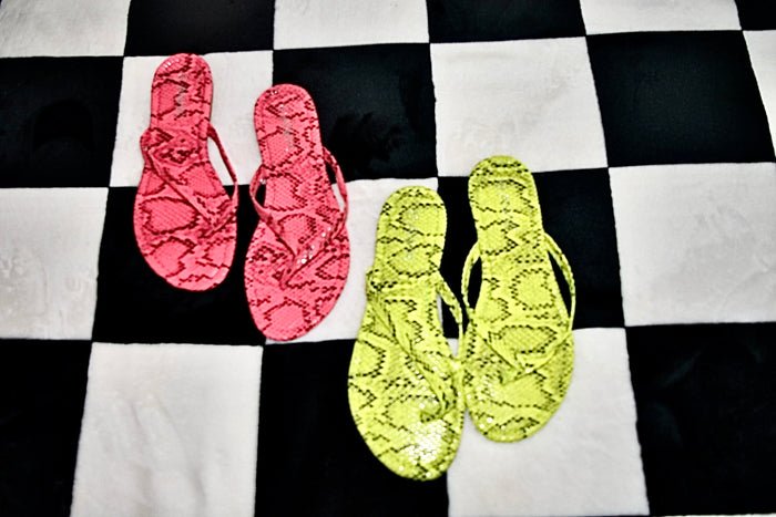 ANNA NEON SNAKE PRINT SANDALS
