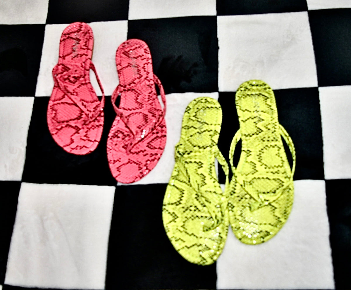 ANNA NEON SNAKE PRINT SANDALS