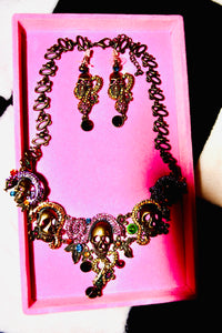 COLORFUL SKULL AND SNAKE NECKLACE AND EARRING SET