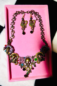 COLORFUL SKULL AND SNAKE NECKLACE AND EARRING SET