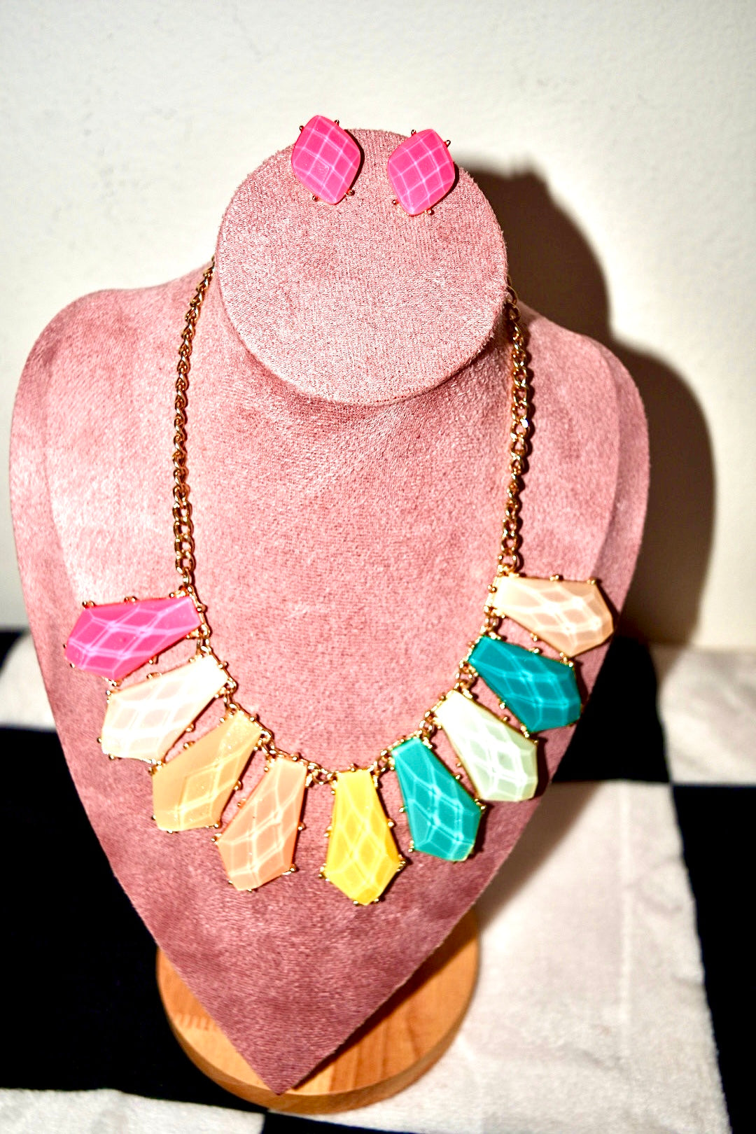 NEON MULTI COLOR  FACETED NECKLACE AND EARRING SET
