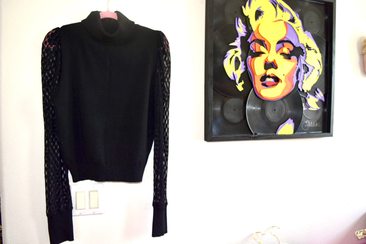 BLACK TURTLE NECK WITH SLEEVE DETAIL