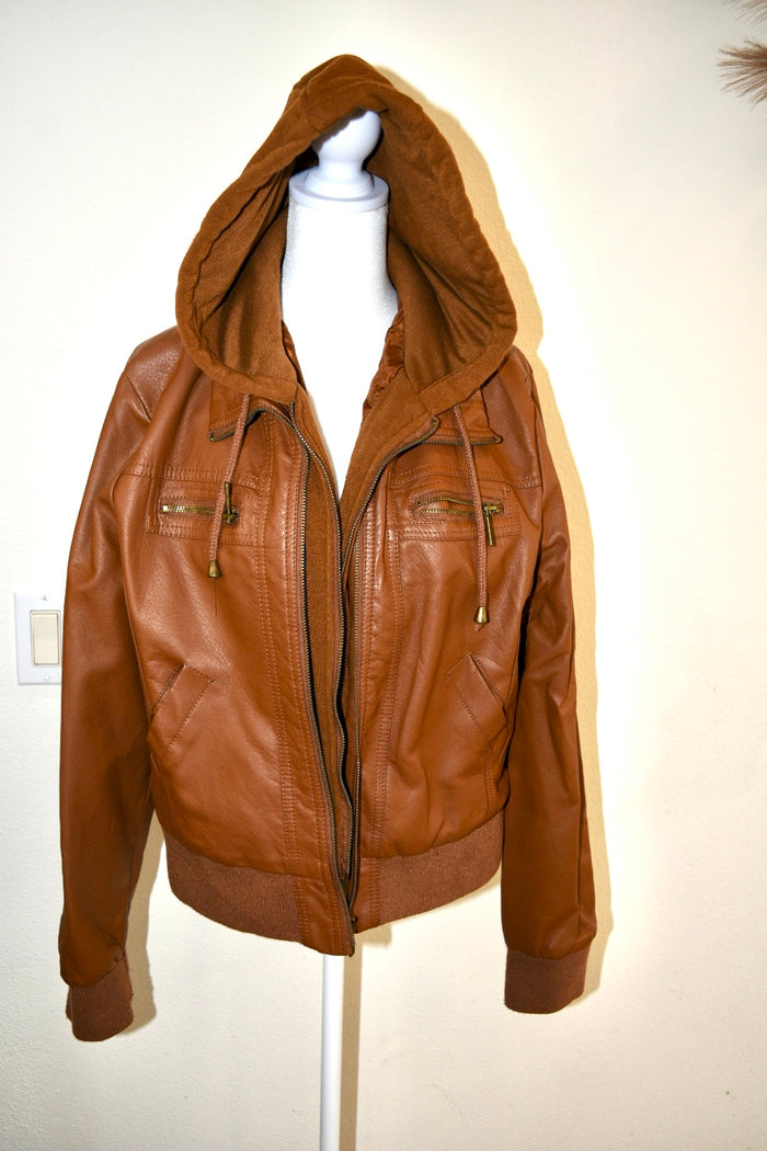 ASHLEY FAUX LEATHER JACKET WITH HOODIE
