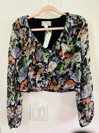 BLACK FLORAL DRESS BLOUSE OP