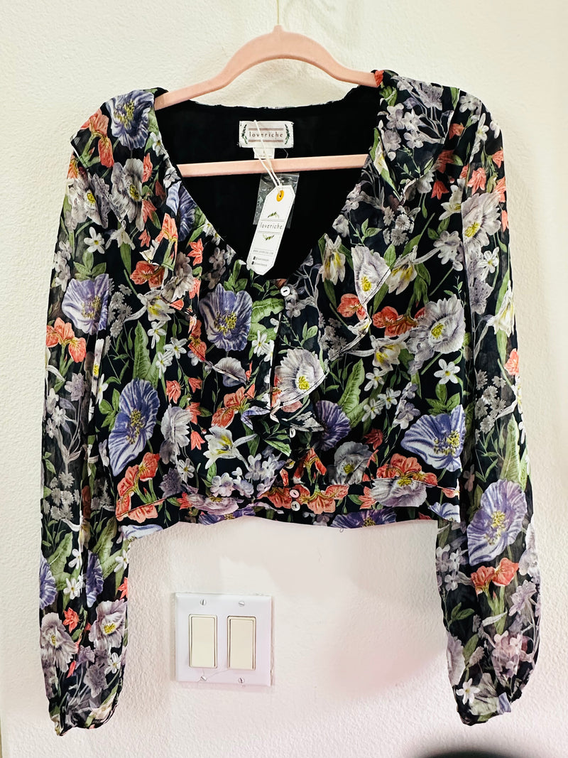 BLACK FLORAL DRESS BLOUSE OP