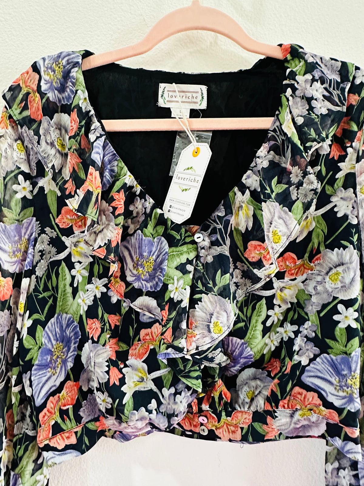 BLACK FLORAL DRESS BLOUSE OP
