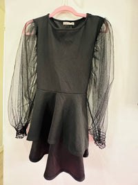 BLACK SHEER SLEEVE TIE BACK DRESS TOP