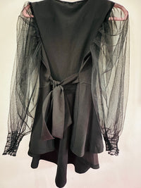 BLACK SHEER SLEEVE TIE BACK DRESS TOP