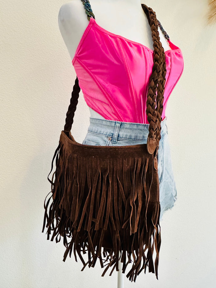 BROWN FRINGE CROSSBODY BAG