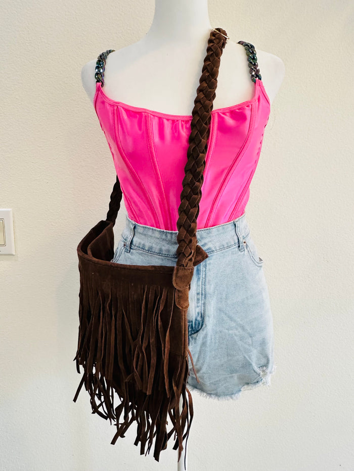BROWN FRINGE CROSSBODY BAG