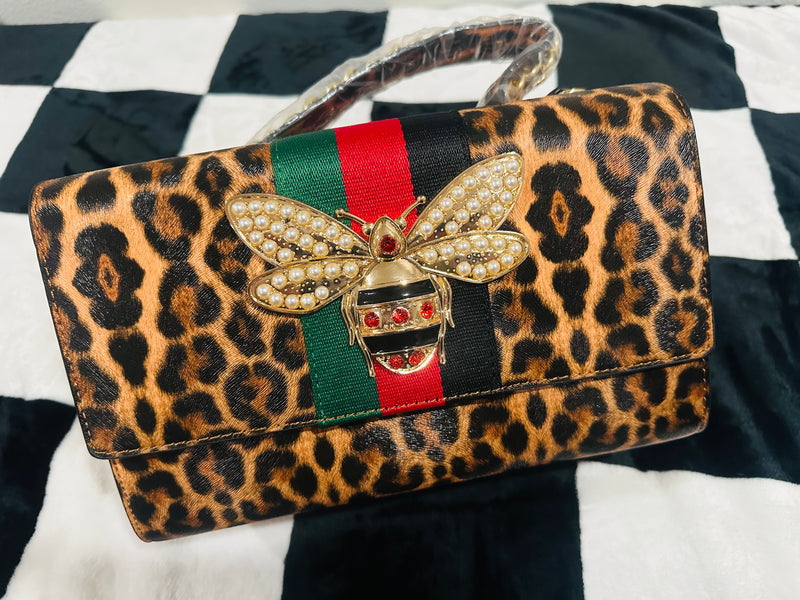 LEOPARD BEE WALLET AND HANDBAG &. STRAP