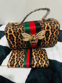 LEOPARD BEE WALLET AND HANDBAG &. STRAP