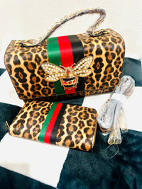 LEOPARD BEE WALLET AND HANDBAG &. STRAP