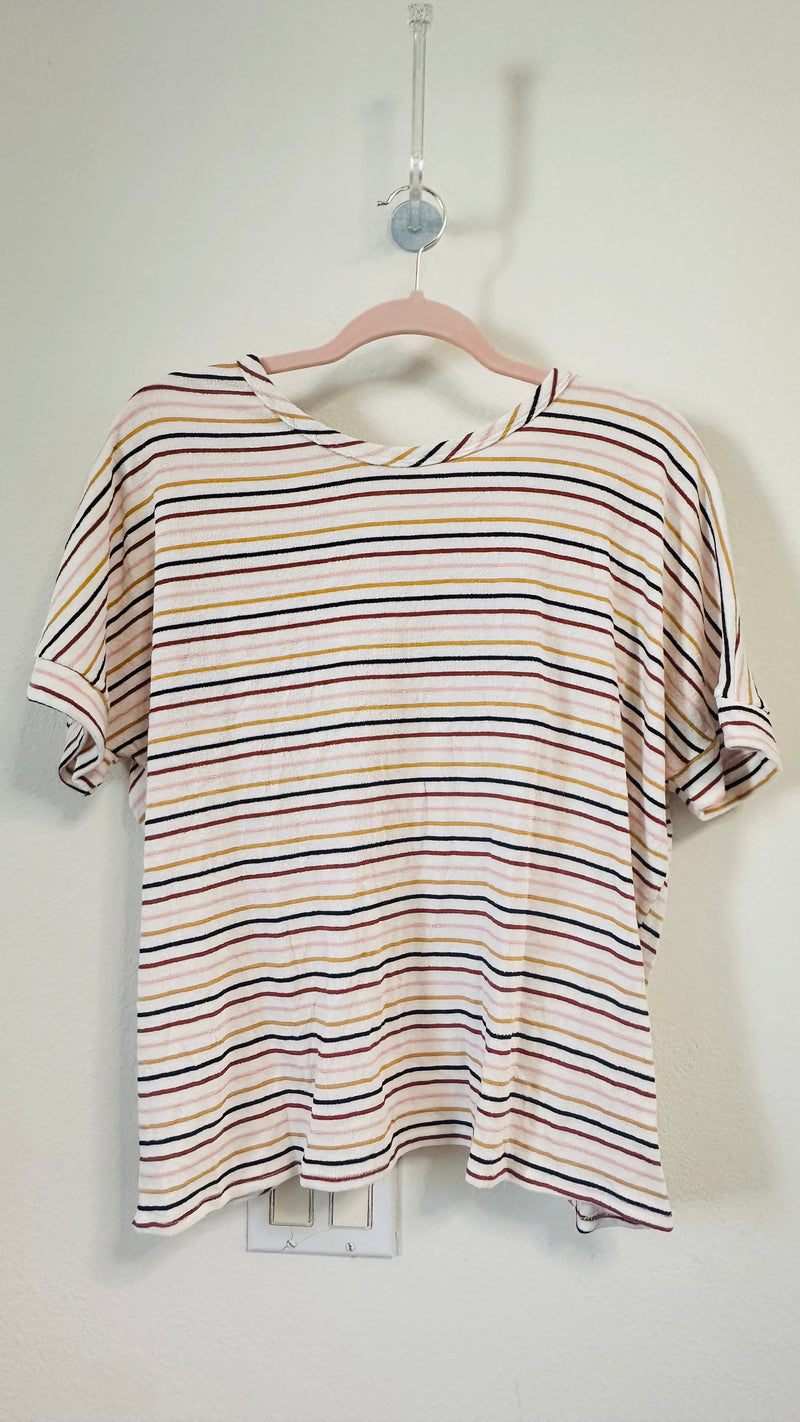 LAZY SUNDAY STRIPED CRISS CROSS BACK TOP