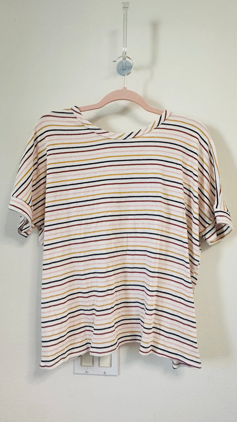 LAZY SUNDAY STRIPED CRISS CROSS BACK TOP